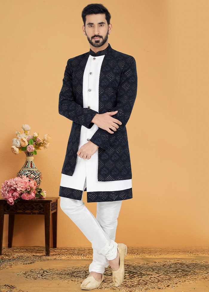 2 Pc Black Georgette Kurta And Pajama Set - Indian Silk House Agencies