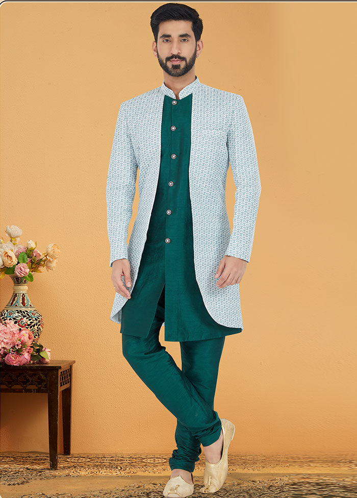 2 Pc Sea Green Cotton Kurta And Pajama Set - Indian Silk House Agencies