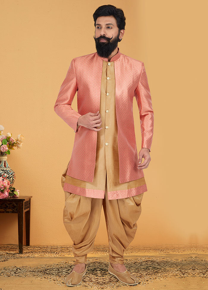 2 Pc Golden Dupion Silk Kurta And Pajama Set - Indian Silk House Agencies