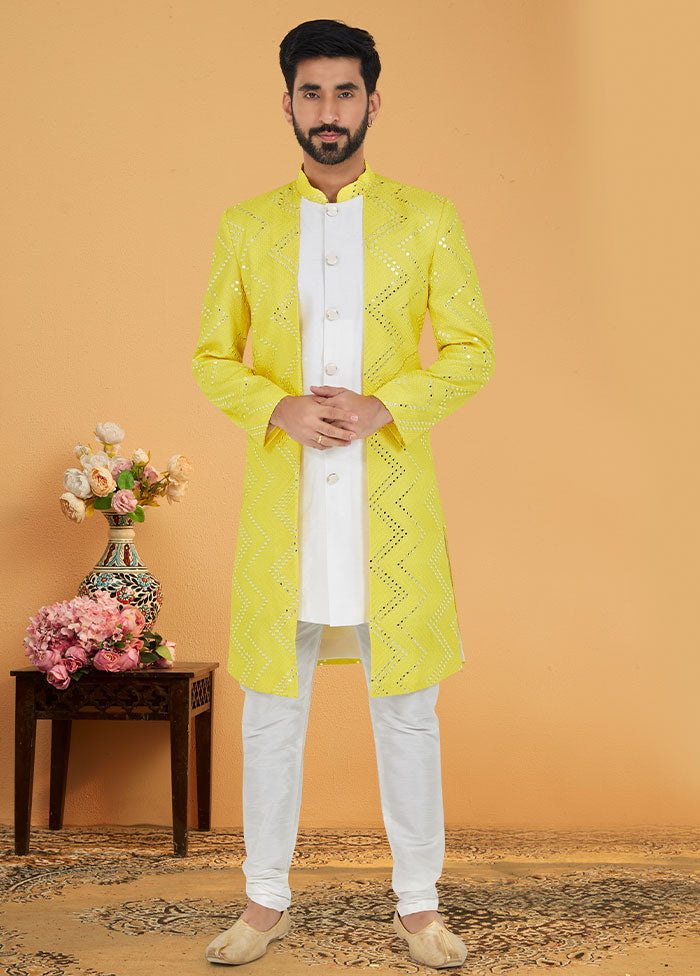 2 Pc Yellow Georgette Kurta And Pajama Set - Indian Silk House Agencies