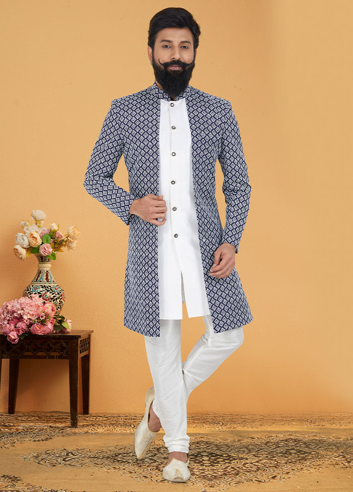 2 Pc Blue Cotton Kurta And Pajama Set - Indian Silk House Agencies
