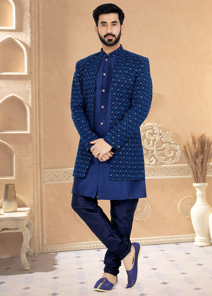 2 Pc Blue Georgette Kurta And Pajama Set - Indian Silk House Agencies