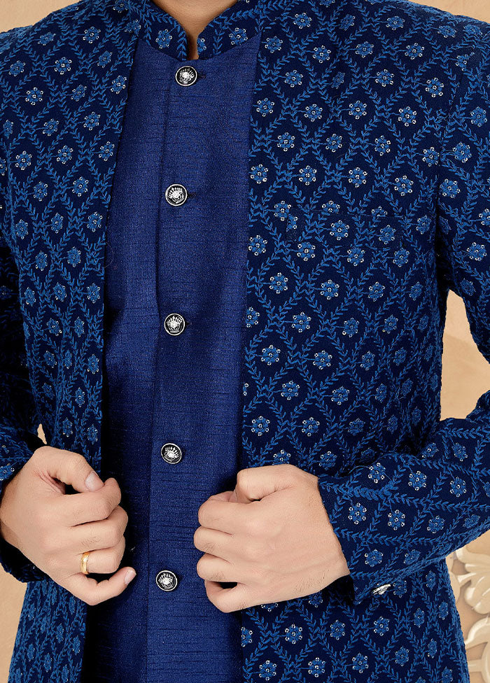 2 Pc Blue Georgette Kurta And Pajama Set - Indian Silk House Agencies