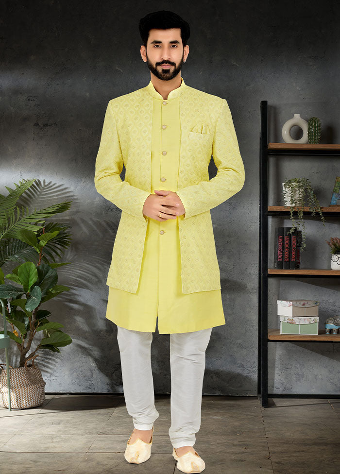 2 Pc Lime Yellow Georgette Kurta And Pajama Set - Indian Silk House Agencies