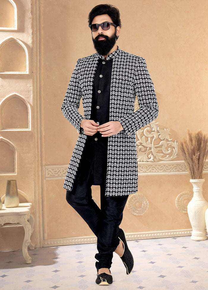 2 Pc Black Cotton Kurta And Pajama Set - Indian Silk House Agencies