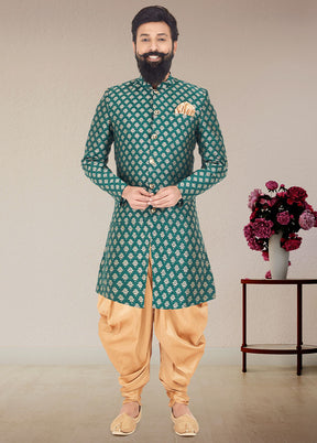 2 Pc Sea Green Dupion Silk Kurta And Pajama Set - Indian Silk House Agencies