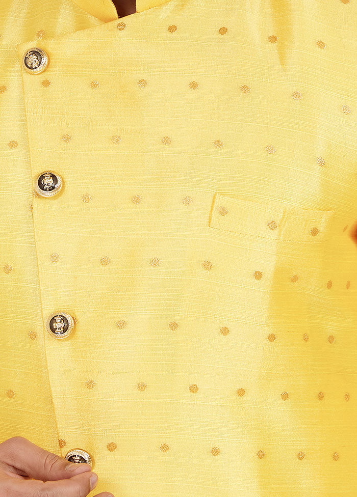 2 Pc Yellow Dupion Silk Kurta And Pajama Set