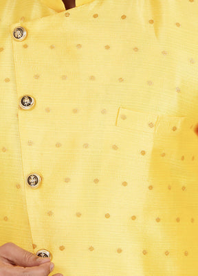2 Pc Yellow Dupion Silk Kurta And Pajama Set - Indian Silk House Agencies