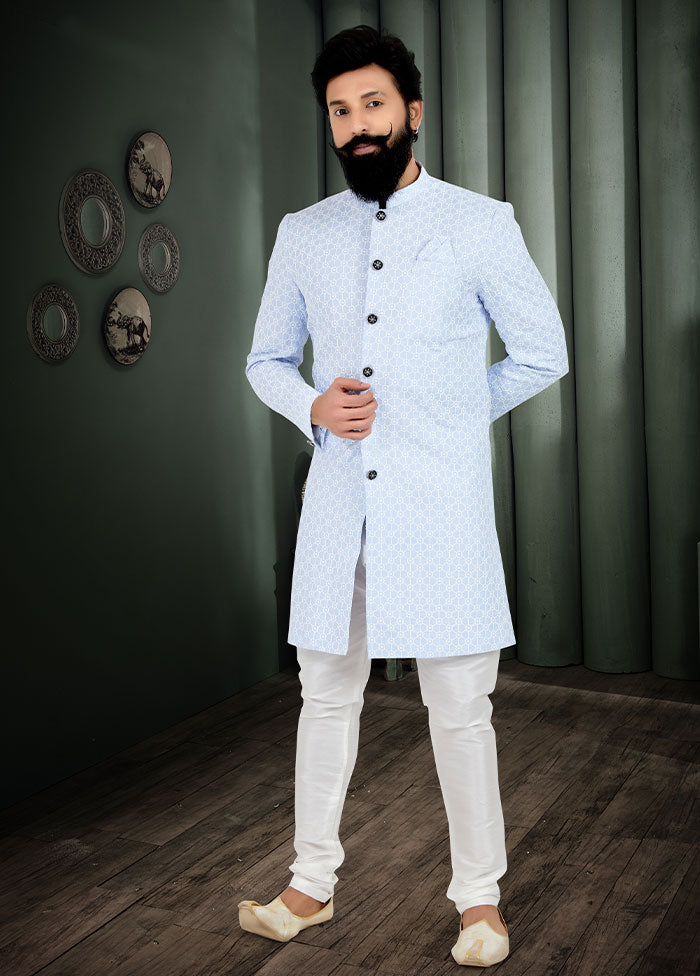2 Pc Sky Blue Cotton Kurta And Pajama Set - Indian Silk House Agencies