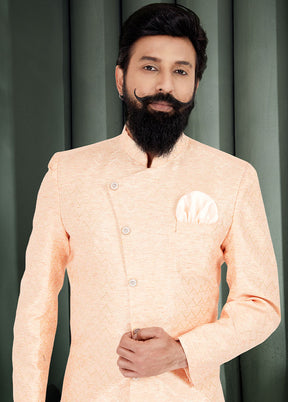 2 Pc Peach Cotton Kurta And Pajama Set - Indian Silk House Agencies