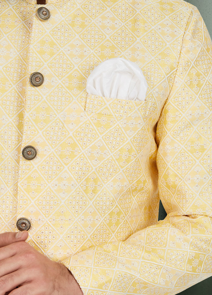2 Pc Yellow Dupion Silk Kurta And Pajama Set