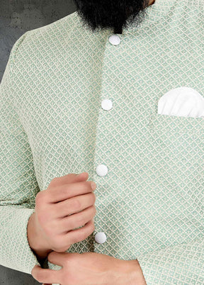 2 Pc Lime Green Dupion Silk Kurta And Pajama Set - Indian Silk House Agencies