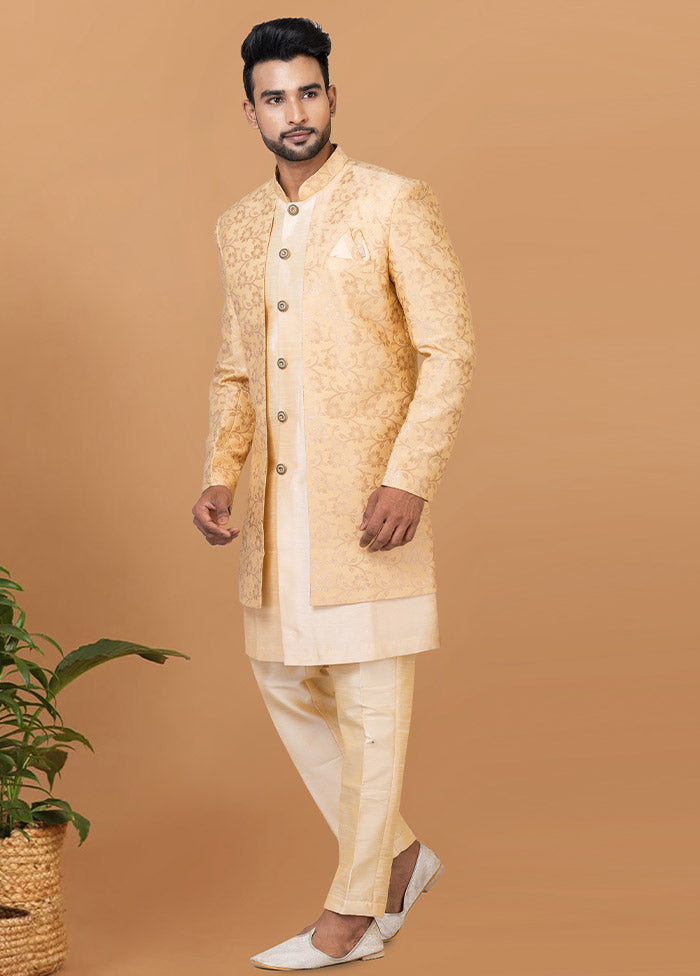 2 Pc Cream Silk Kurta Pajama Set - Indian Silk House Agencies