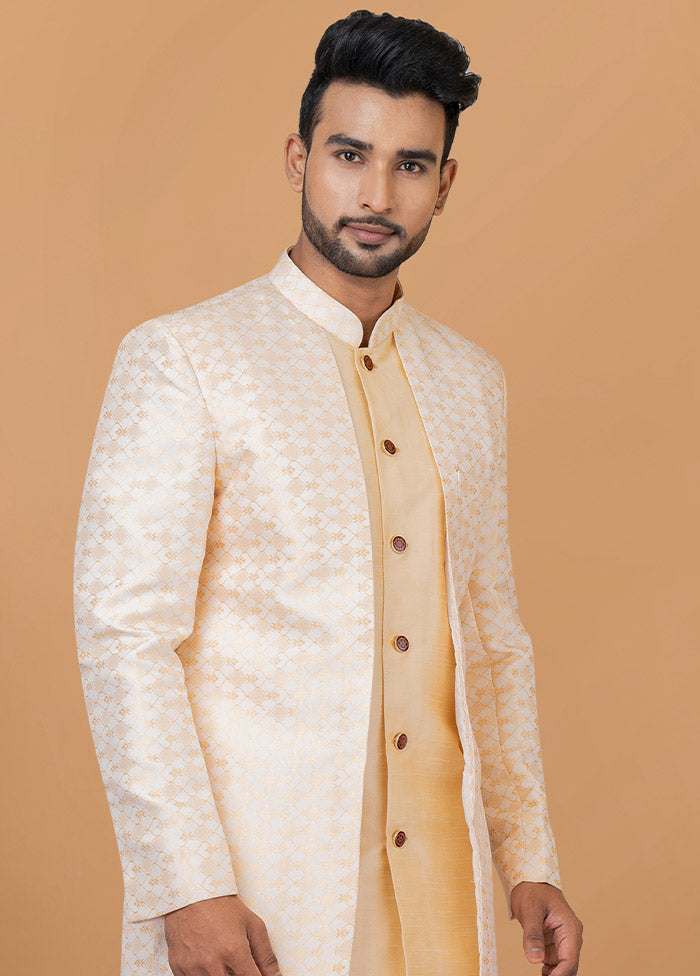 2 Pc White Silk Kurta Pajama Set - Indian Silk House Agencies