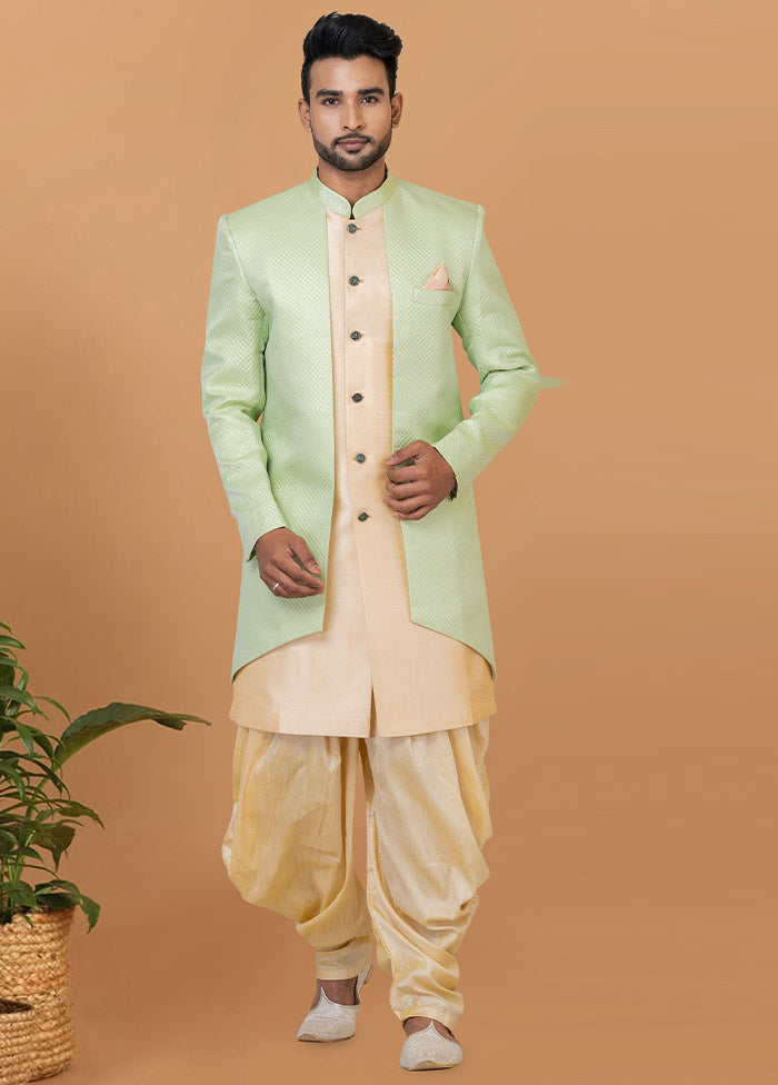 2 Pc Pista Green Silk Kurta Pajama Set - Indian Silk House Agencies