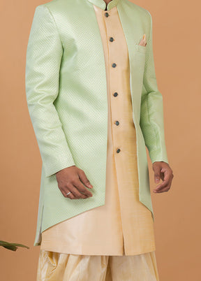 2 Pc Pista Green Silk Kurta Pajama Set - Indian Silk House Agencies