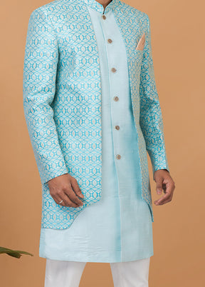 2 Pc Sky Blue Silk Kurta Pajama Set - Indian Silk House Agencies