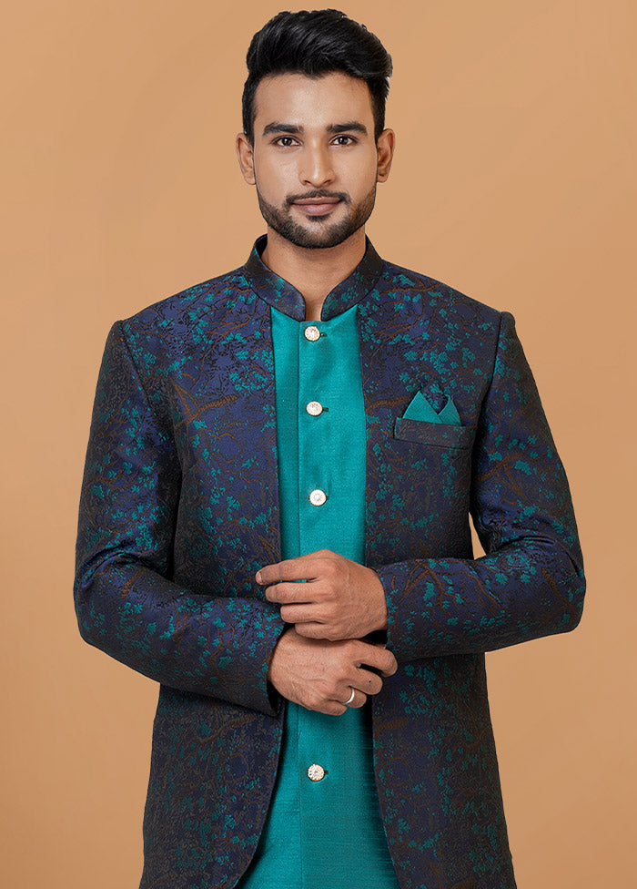 2 Pc Blue Silk Kurta Pajama Set - Indian Silk House Agencies