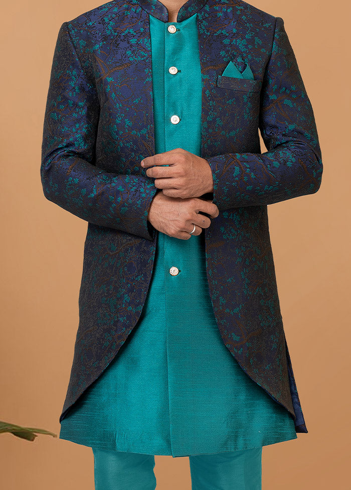 2 Pc Blue Silk Kurta Pajama Set - Indian Silk House Agencies