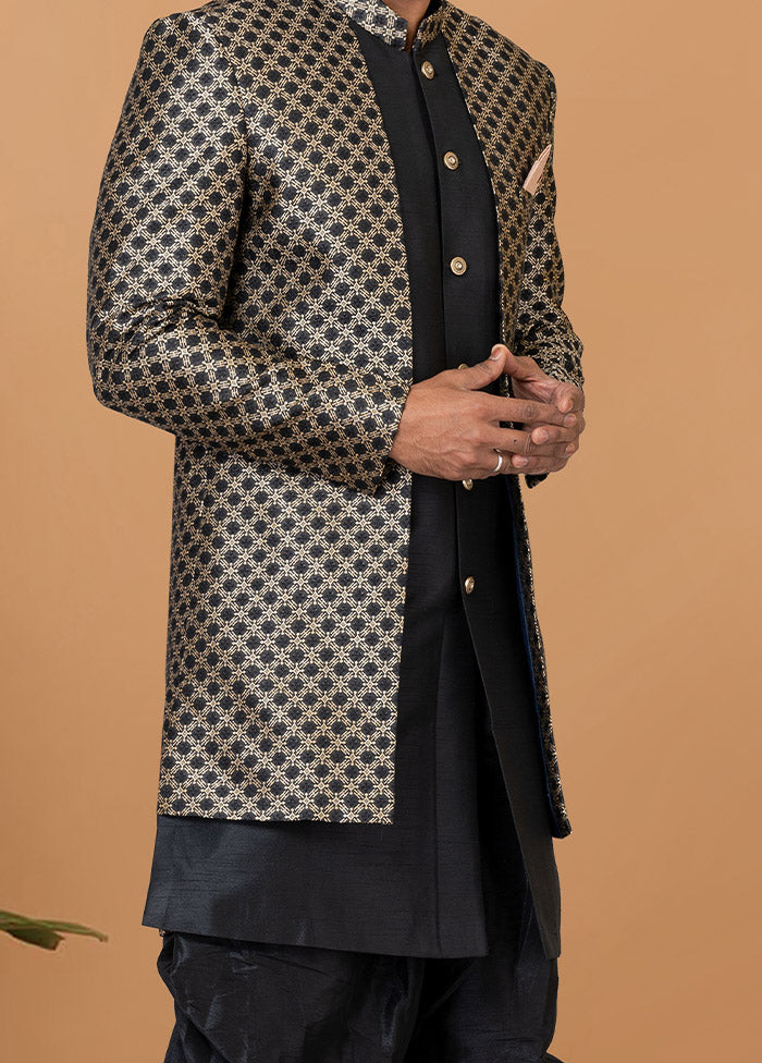 2 Pc Black Silk Kurta Pajama Set - Indian Silk House Agencies