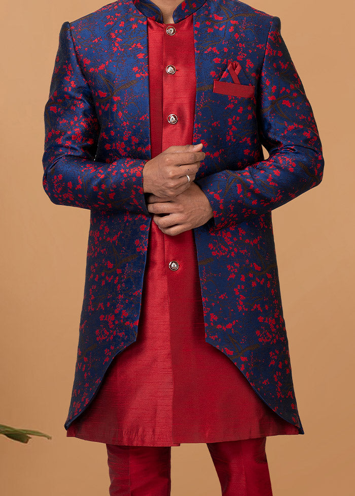 2 Pc Red Silk Kurta Pajama Set - Indian Silk House Agencies