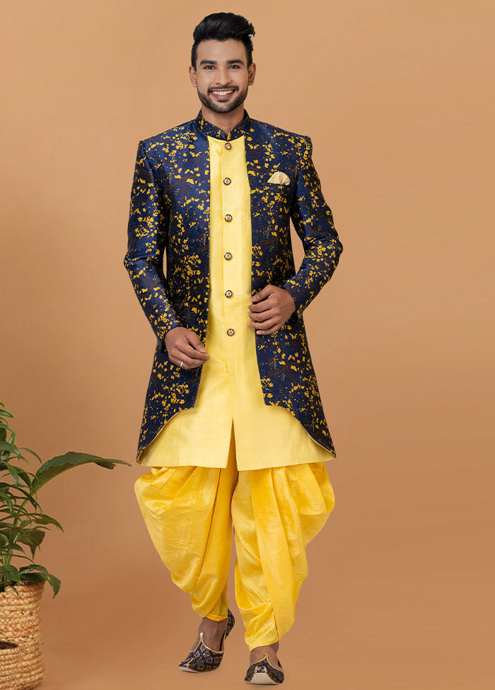 2 Pc Yellow Silk Kurta Pajama Set