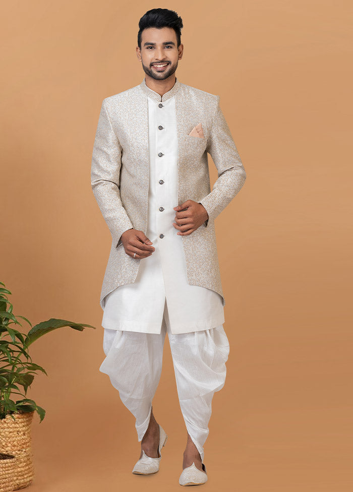 2 Pc White Silk Kurta Pajama Set - Indian Silk House Agencies