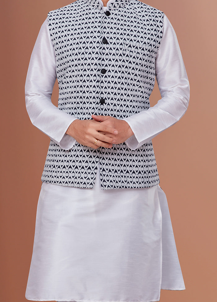 3 Pc White Dupion Silk Ethnic Wear Set - Indian Silk House Agencies