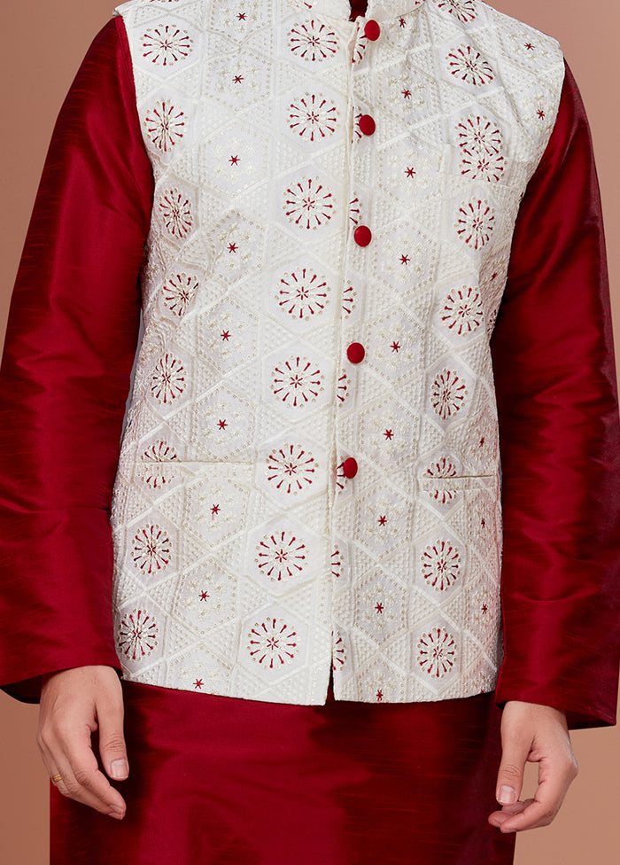 3 Pc Maroon Dupion Silk Ethnic Wear Set - Indian Silk House Agencies