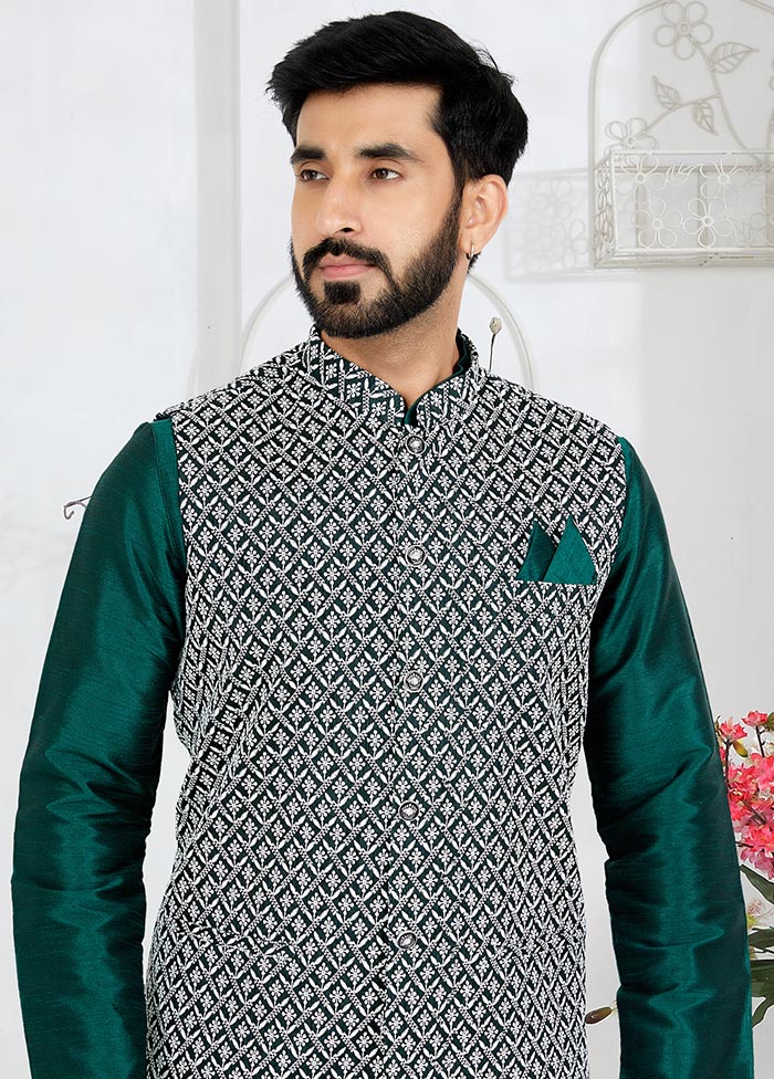 3 Pc Rama Green Dupion Silk Ethnic Wear