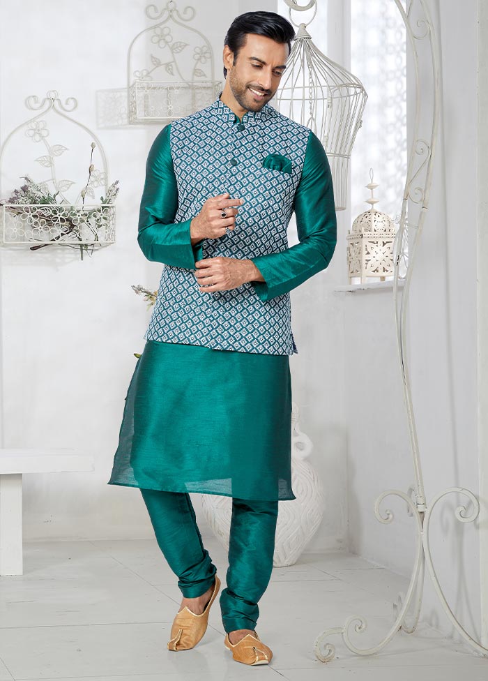 3 Pc Rama Green Dupion Silk Ethnic Wear - Indian Silk House Agencies