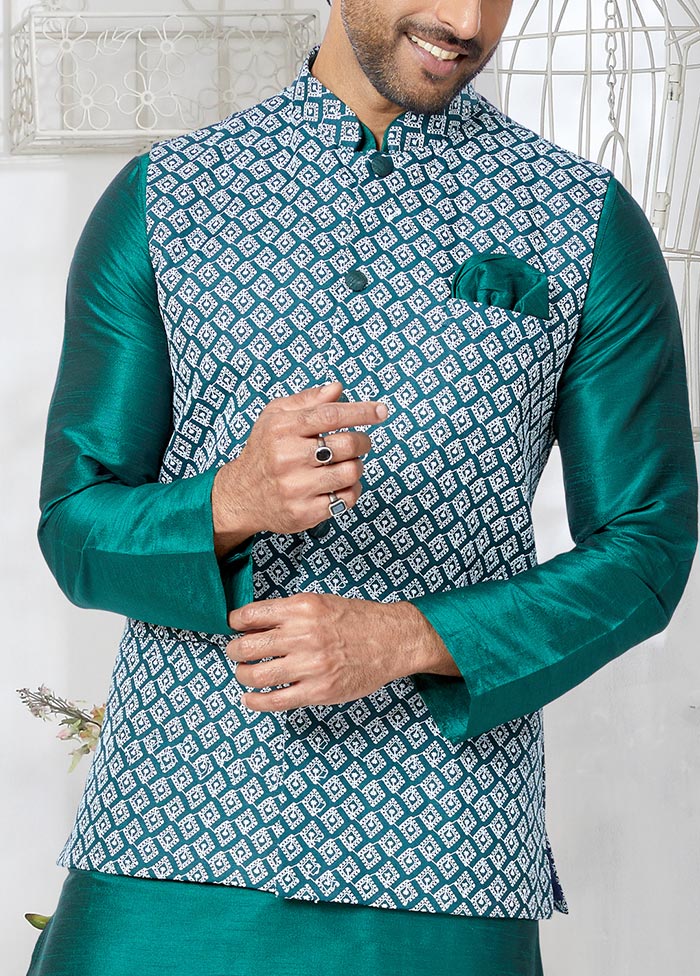 3 Pc Rama Green Dupion Silk Ethnic Wear