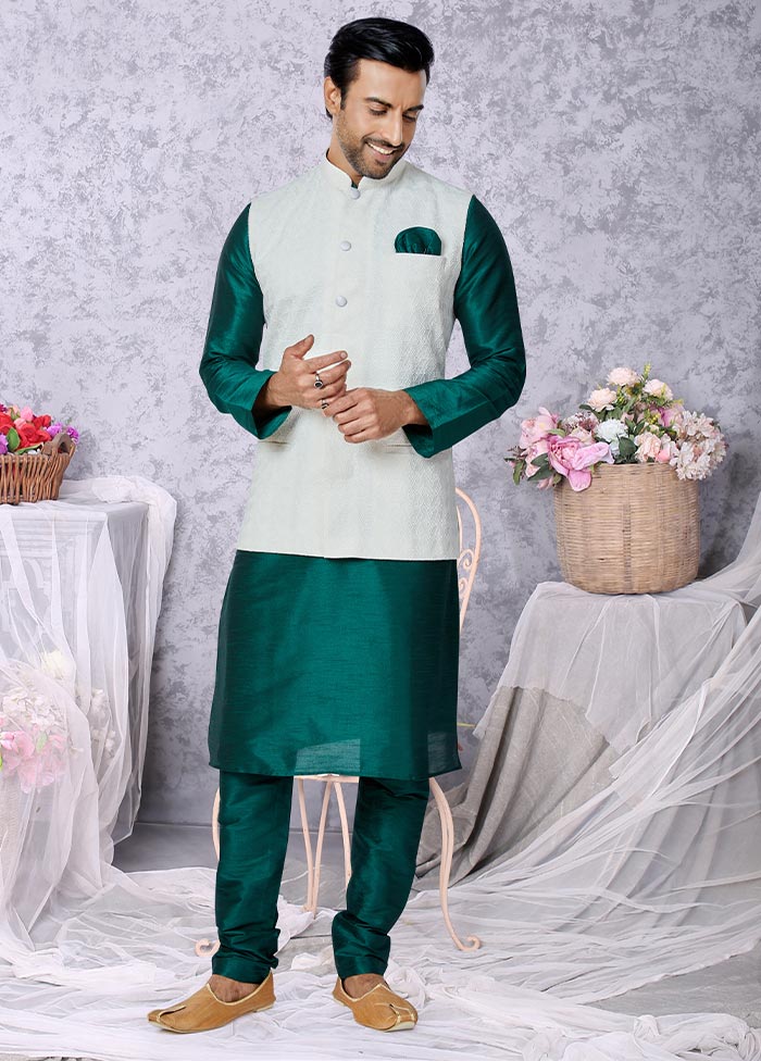 3 Pc Rama Green Dupion Silk Ethnic Wear - Indian Silk House Agencies