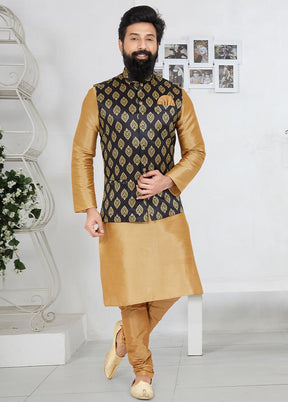 3 Pc Chiku Dupion Silk Kurta Pajama Set - Indian Silk House Agencies