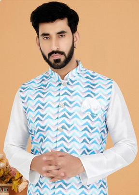 3 Pc White Cotton Kurta Pajama Set - Indian Silk House Agencies