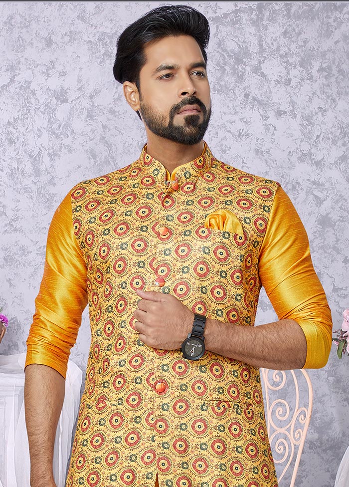 3 Pc Mustard Cotton Kurta Pajama Set - Indian Silk House Agencies