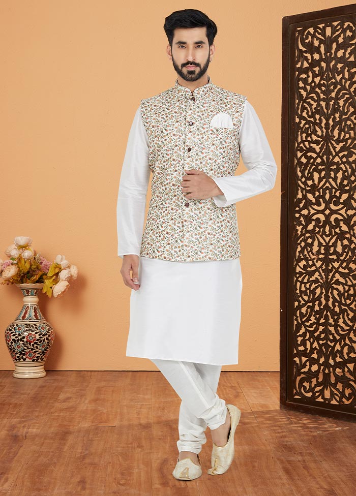 3 Pc White Georgette Kurta Pajama Set - Indian Silk House Agencies