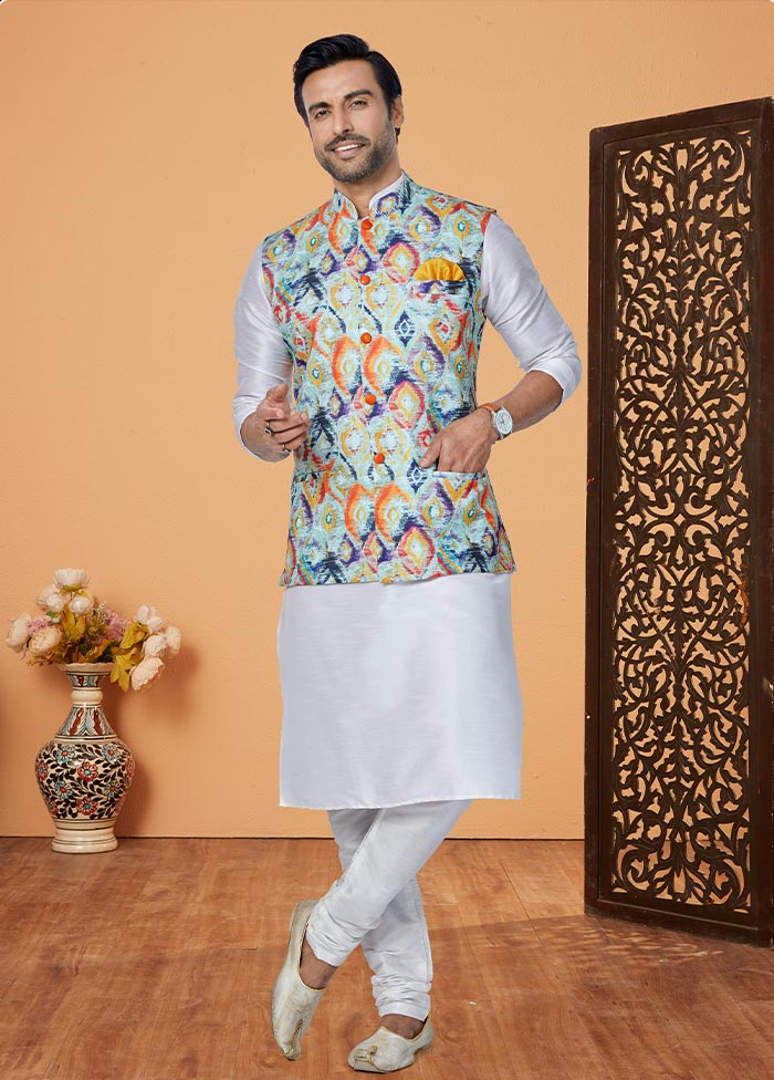 3 Pc Off White Georgette Kurta Pajama Set - Indian Silk House Agencies