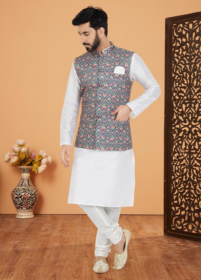 3 Pc White Georgette Kurta Pajama Set - Indian Silk House Agencies