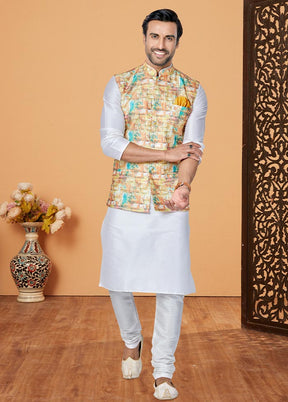 3 Pc Off White Georgette Kurta Pajama Set - Indian Silk House Agencies