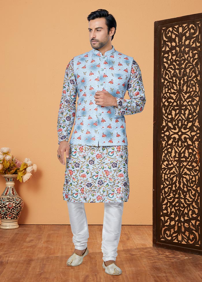 3 Pc Blue Georgette Kurta Pajama Set - Indian Silk House Agencies