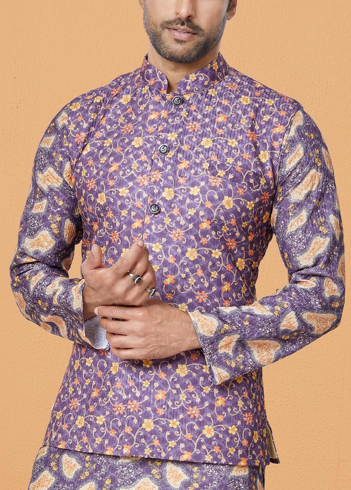 3 Pc Purple Georgette Kurta Pajama Set - Indian Silk House Agencies