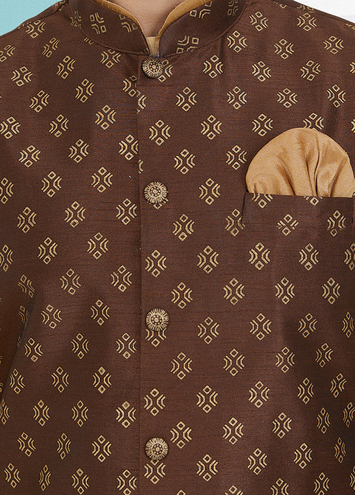 Brown Full Sleeves Mandarin Collar Waistcoat - Indian Silk House Agencies