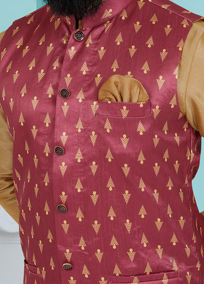 Pink Full Sleeves Mandarin Collar Waistcoat - Indian Silk House Agencies