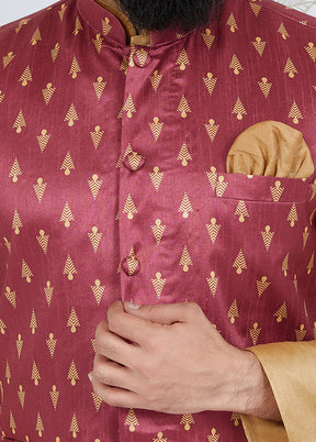 Pink Full Sleeves Mandarin Collar Waistcoat