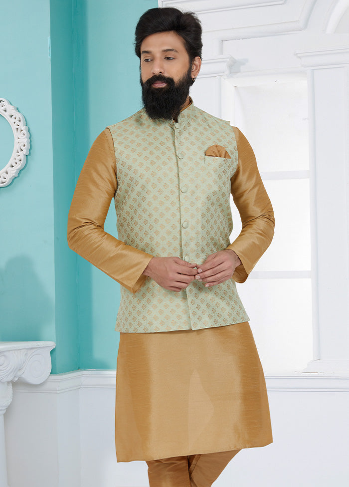 Pista Green Full Sleeves Mandarin Collar Waistcoat - Indian Silk House Agencies