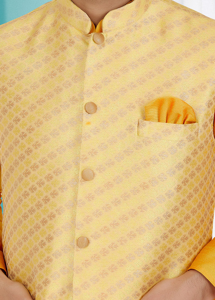Light Yellow Full Sleeves Mandarin Collar Waistcoat