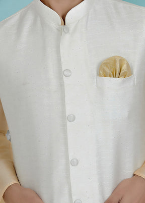 White Full Sleeves Mandarin Collar Waistcoat - Indian Silk House Agencies
