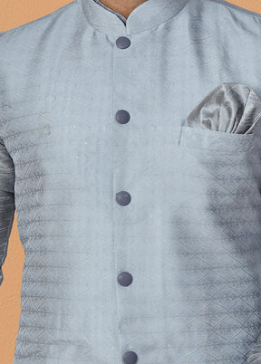 Grey Full Sleeves Mandarin Collar Waistcoat