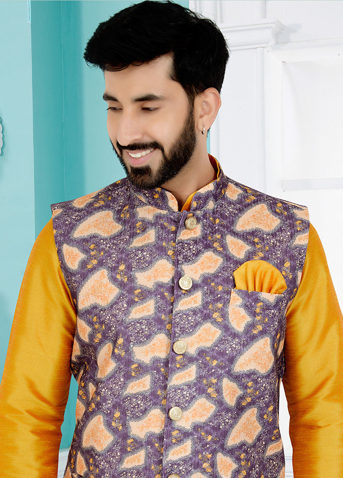 Purple Full Sleeves Mandarin Collar Waistcoat - Indian Silk House Agencies